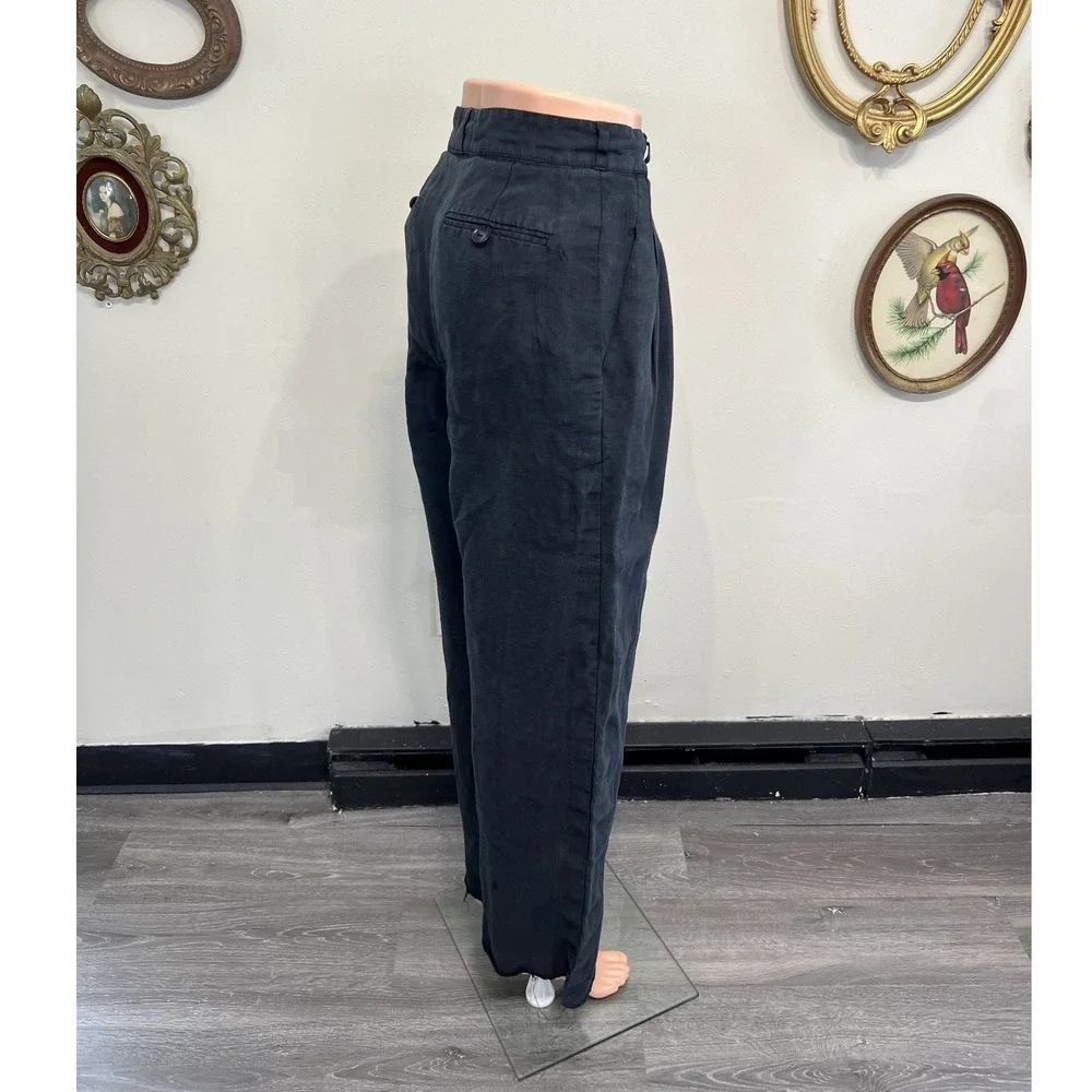Vintage Chanel Boutique Pleated Charcoal Linen Trousers Size S